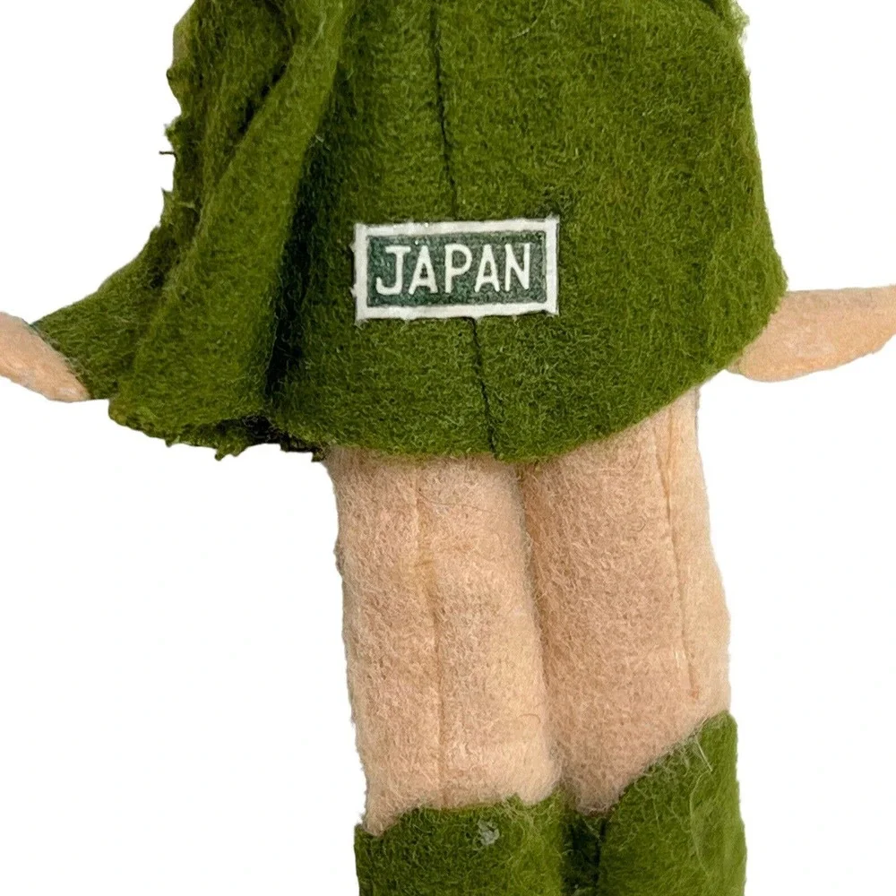 Pixie Elf Green Felt Plastic Face Christmas Ornament Made in JAPAN 6